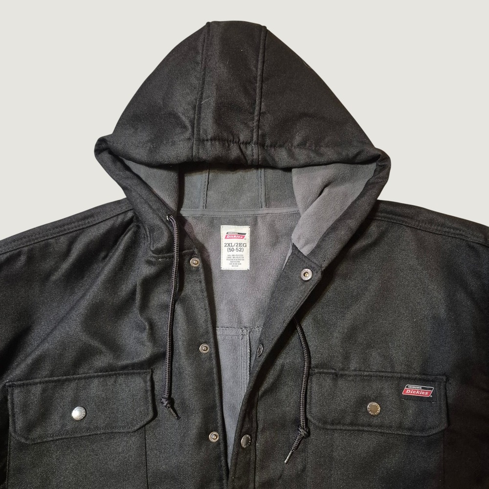 Dickies Hooded Shirt Jacket 2XL Workwear Fleece Lined Relaxed Fit Black